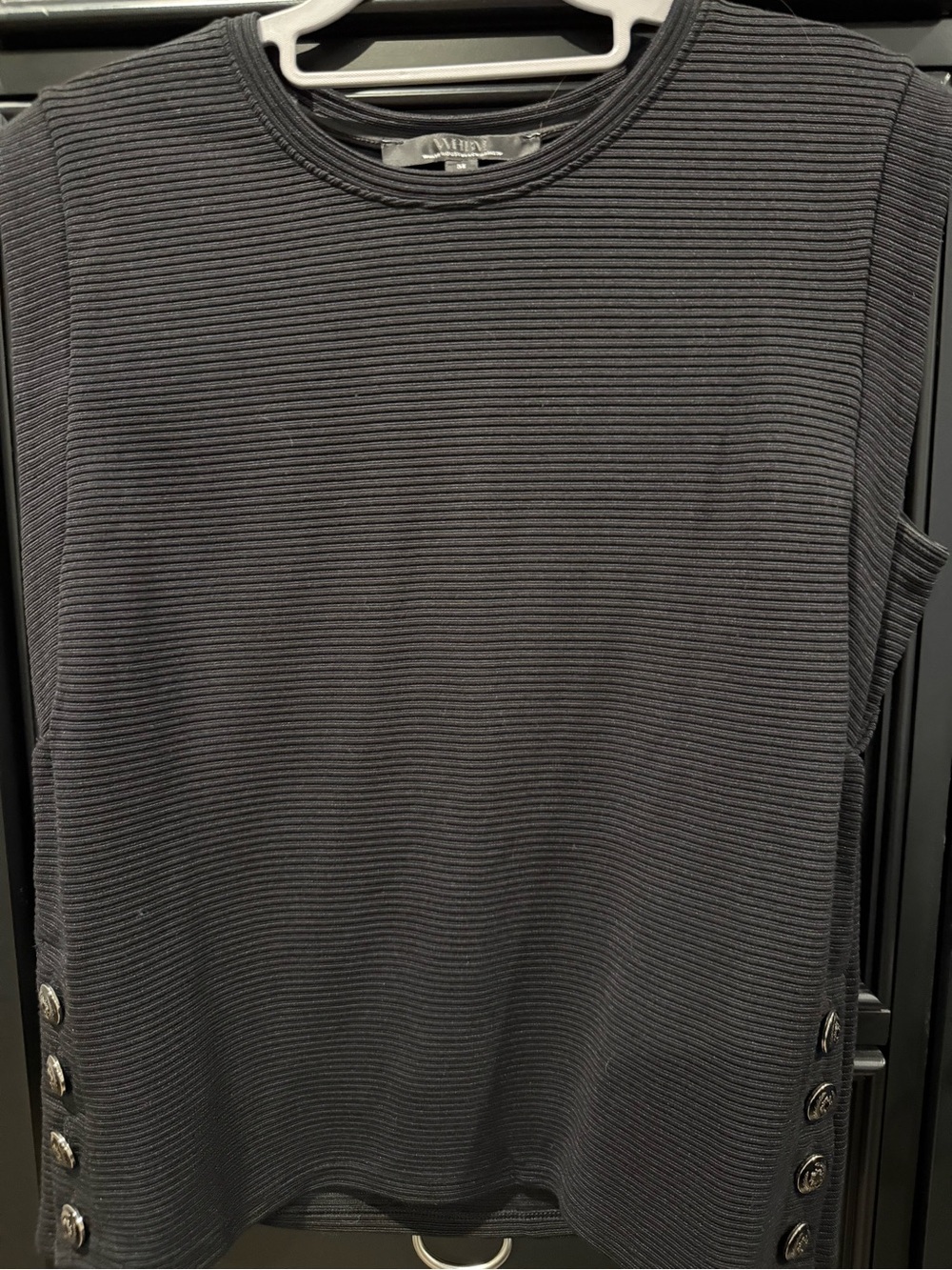 White House Black Market Black Ribbed Sleeveless Tank with Side Button Detail